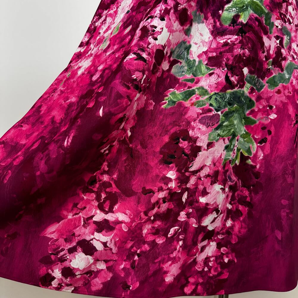 Marchesa Notte Printed Duchess Gown Midi Dress Satin Sleeveless Pink Floral 6 - Picture 4 of 11